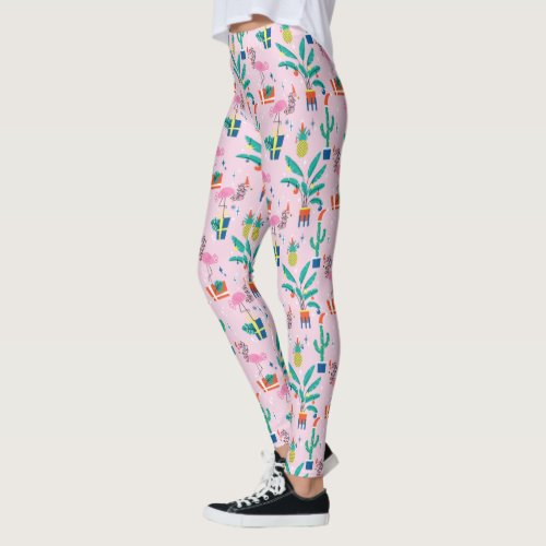 Festive Tropical Christmas Pattern Leggings