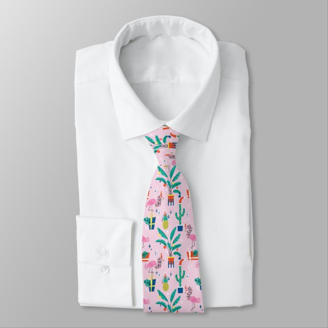 Festive Tropical Christmas Pattern Neck Tie (Tied)