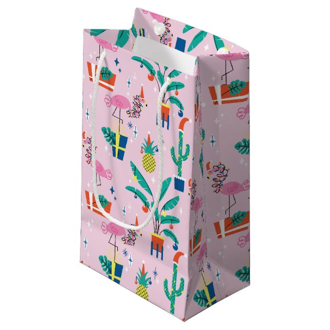 Festive Tropical Christmas Pattern Small Gift Bag (Front Angled)