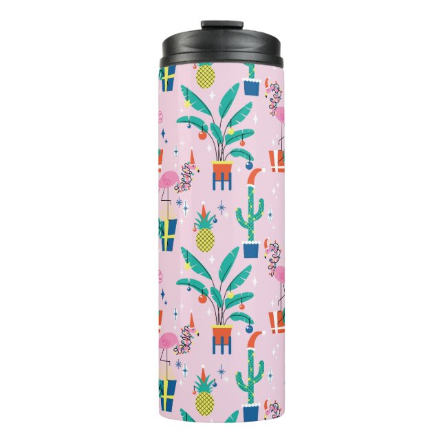 Festive Tropical Christmas Pattern Thermal Tumbler (Front)