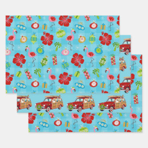 Festive Tropics Hawaiian Holiday Mid Century Mod Wrapping Paper Sheets