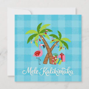 Festive Tropics Holiday Flamingo and Palm Trees Card
