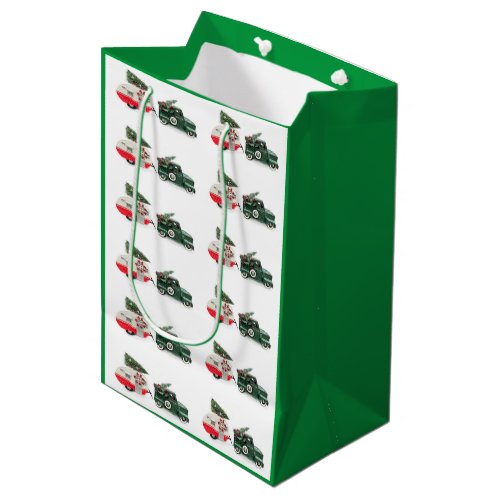 festive truck and camper Christmas  red and green  Medium Gift Bag