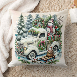 Festive Truck Vintage Christmas Delivery Throw Pillow