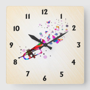 Festive Trumpet Square Wall Clock
