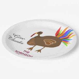 Festive Turkey Colorful Feathers Dinner Paper Plates
