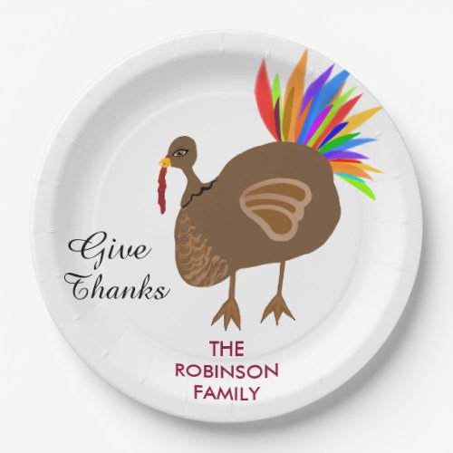 Festive Turkey Colorful Feathers Dinner Paper Plates