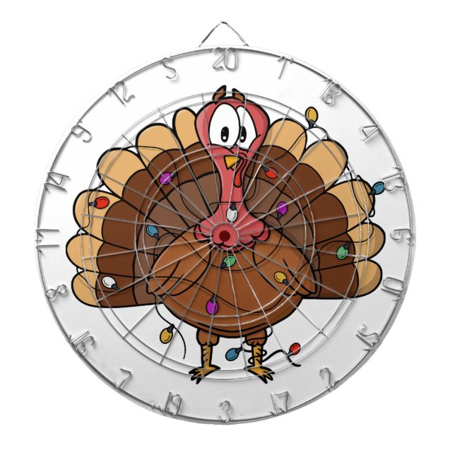 Festive Turkey with String Lights Dart Board (Front)