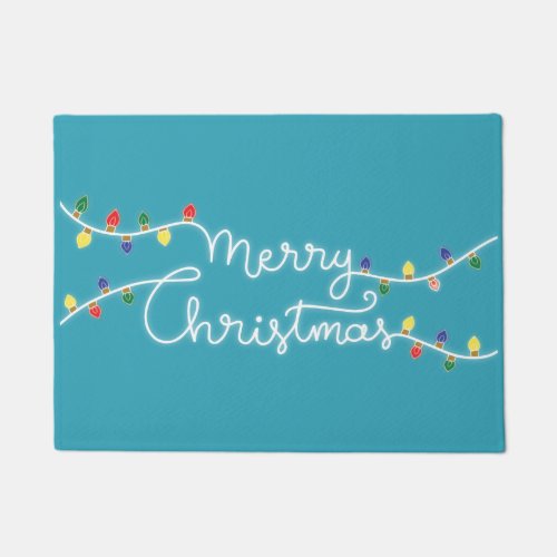 Festive Turquoise Merry Christmas Door Mat