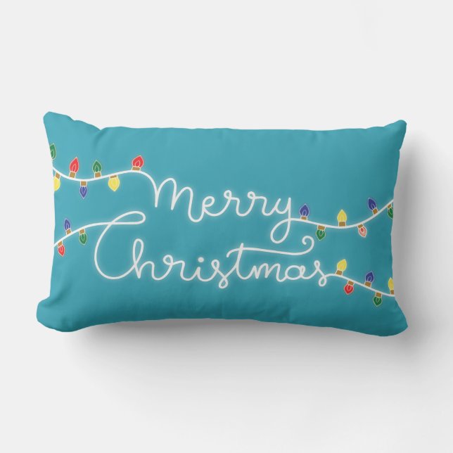 Festive Turquoise Merry Christmas Pillow (Front)