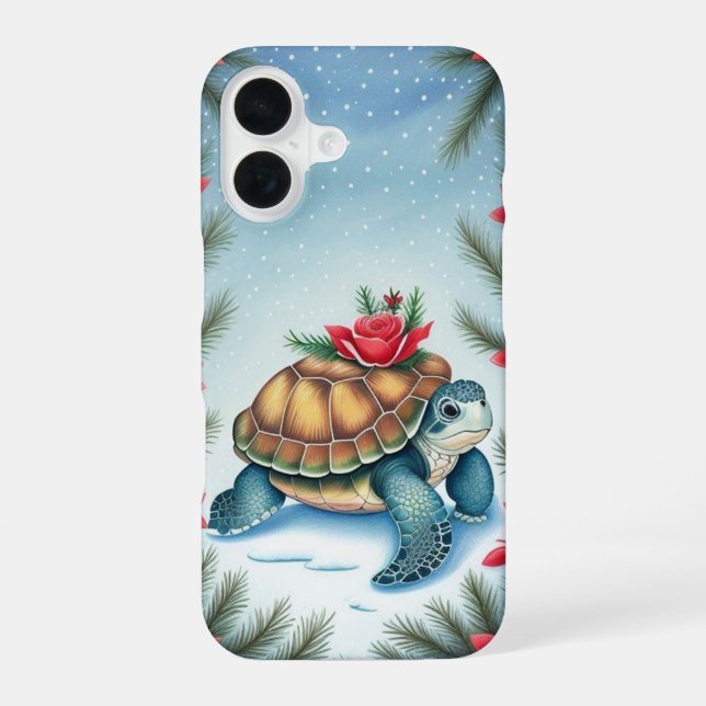 Festive Turtle Flat Holiday  iPhone Case (Back)
