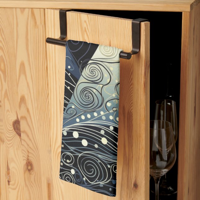 Festive Twilight Christmas Trees Kitchen Towel (Thirds Fold)