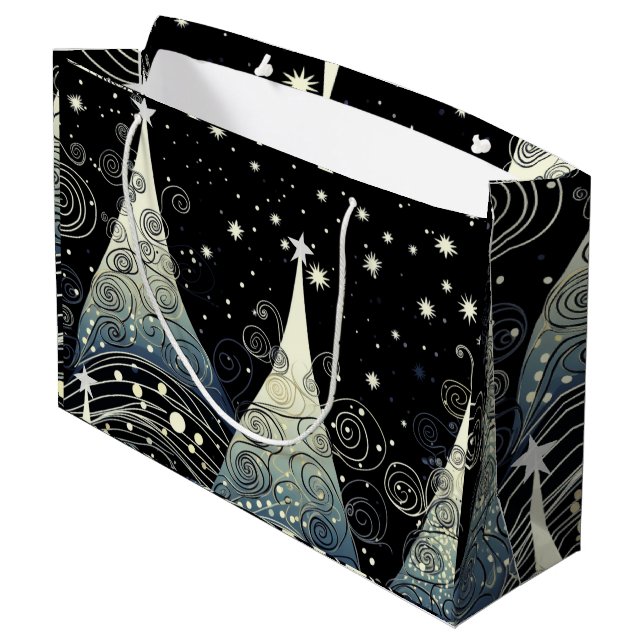 Festive Twilight Christmas Trees Large Gift Bag (Back Angled)