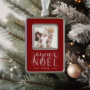 Festive Type Joyeux Noel Photo Silver Plated Framed Ornament
