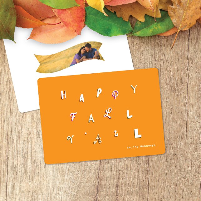 Festive Type Orange Happy Fall Y'all Holiday Card (Creator Uploaded)