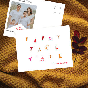 Festive Type Photo "Happy Fall Y'all" Fall Colors Holiday Postcard
