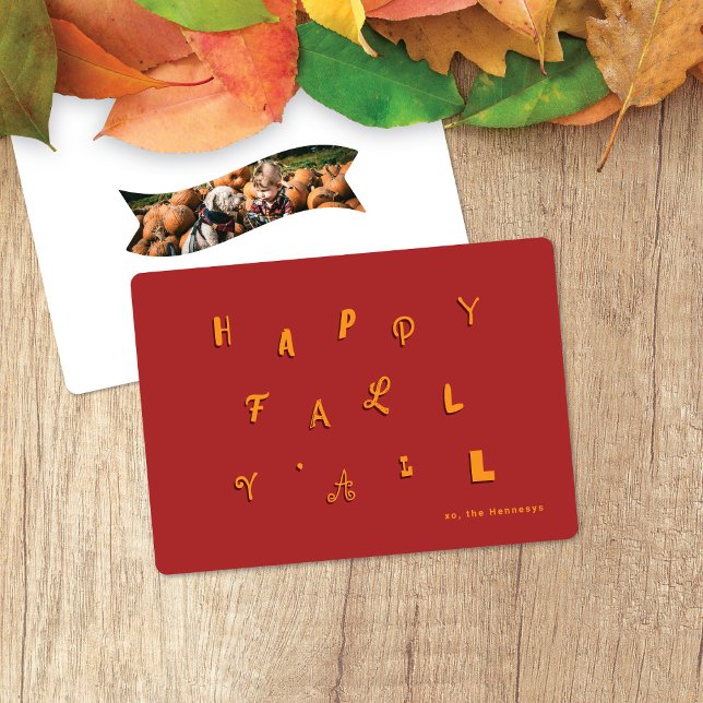 Festive Type Red Happy Fall Y'all Holiday Card (Creator Uploaded)