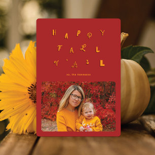 Festive Type Red Photo Happy Fall Y'all Holiday Card