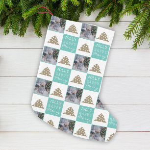 Festive Typography Christmas Tree Family Photo Small Christmas Stocking