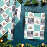 Festive Typography Christmas Tree Family Photo Wrapping Paper<br><div class="desc">Festive Turquoise and White Typography Christmas Tree Family Photo Wrapping Paper. Turquoise and white background with snowflakes and a simple Christmas tree. White Merry,  Happy,  Jolly typography. Personalize the design with your photo - insert it into the template and make your own personal wrapping paper.</div>