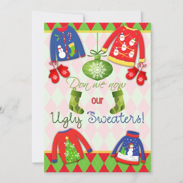 Festive Ugly Christmas Sweater Party Invitation (Front)