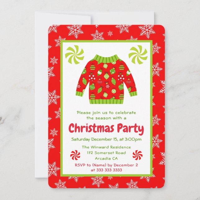 Festive Ugly Christmas Sweater Party Invitation (Front)