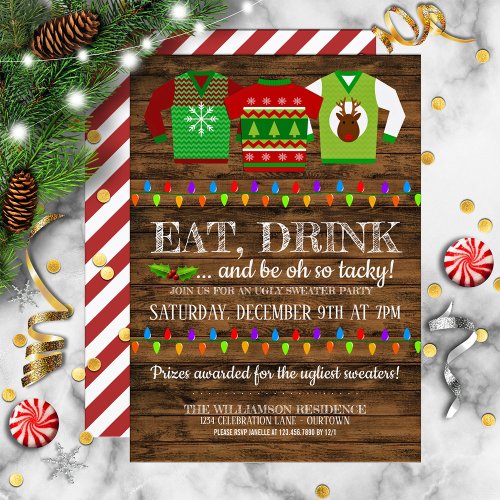 Festive Ugly Christmas Sweater Party Invitation