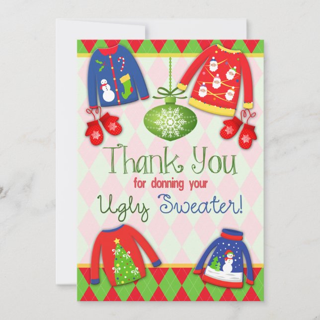 Festive Ugly Christmas Sweater Party Thank You (Front)