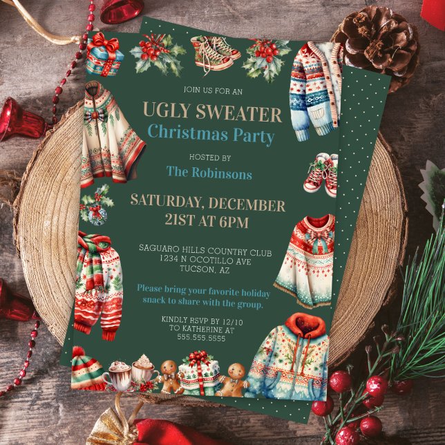 Festive Ugly Christmas Sweater Unique Party Invitation (Festive Ugly Christmas Sweater Party invitations for office corporate family gathering celebration)