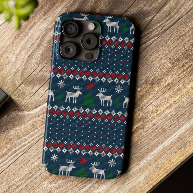 Festive Ugly Sweater Christmas Faux Knit Pattern Case-Mate iPhone Case (Ugly Sweater Christmas Faux Knit Pattern Holidays iPhone Case)