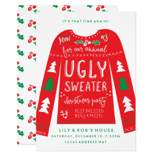 Festive Ugly Sweater Christmas Party Invitations Festive Ugly Sweater Christmas Party Invitations