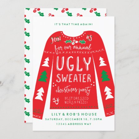 Festive Ugly Sweater Christmas Party Invitations