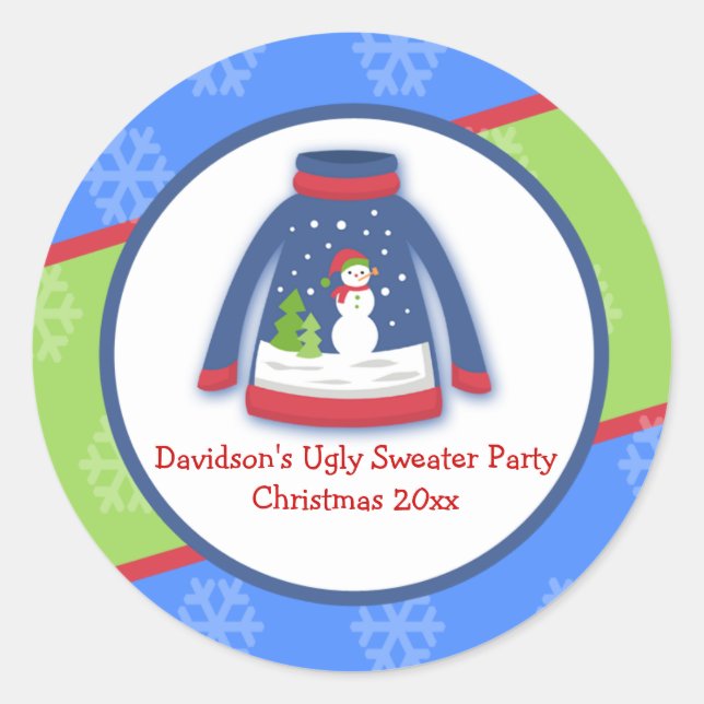 Festive Ugly Sweater Custom Favor Sticker (Front)