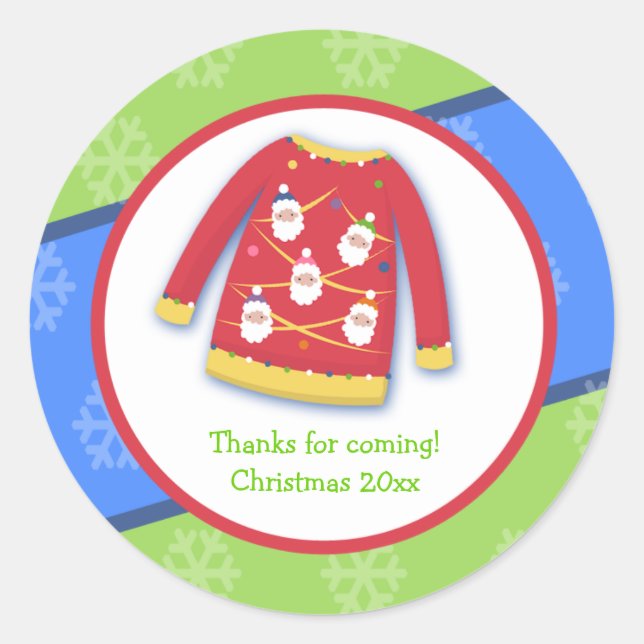 Festive Ugly Sweater Custom Favor Sticker (Front)
