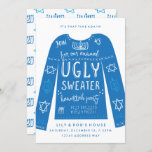 Festive Ugly Sweater Hanukkah Party Invitations<br><div class="desc">An ugly sweater with a touch of ugly designing in traditional blue and white complete with hanukkiah and presents for your jewish holiday party.</div>