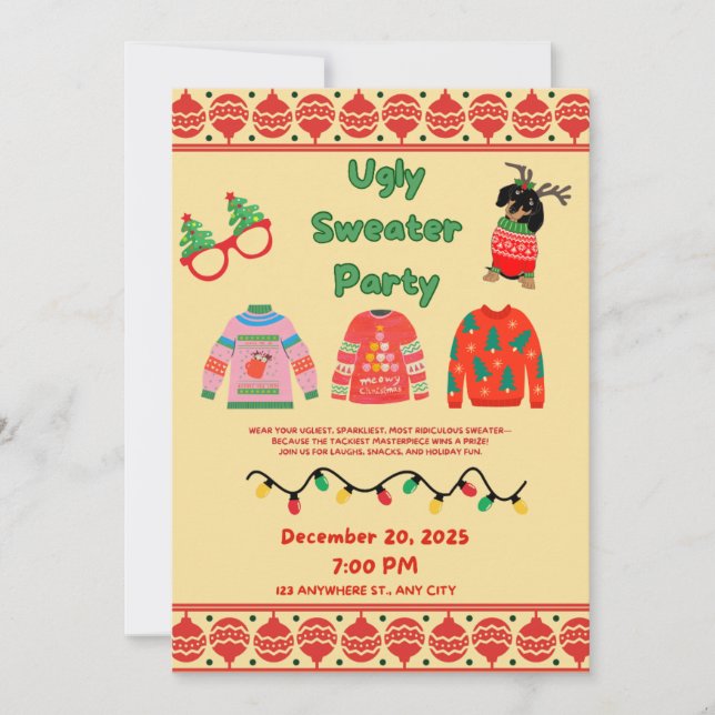 Festive Ugly Sweater Party Invitation  (Front)