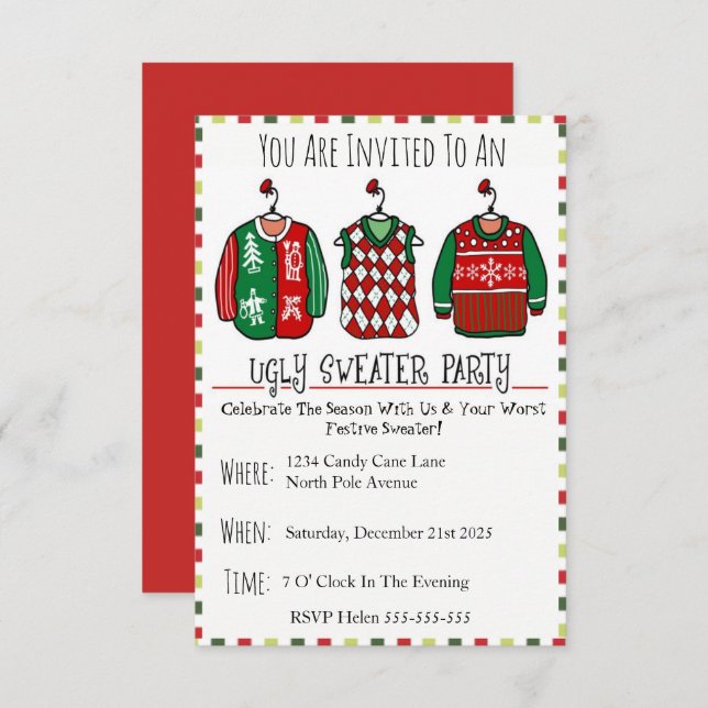 Festive Ugly Sweater Party Seasonal Fun Invitation (Front/Back)