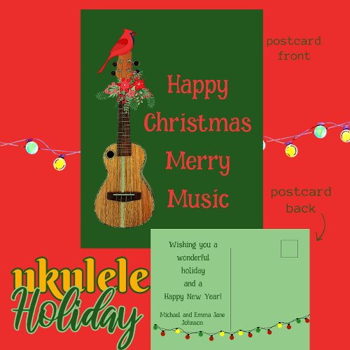 Festive Ukulele Happy Christmas Merry Music Holiday Postcard