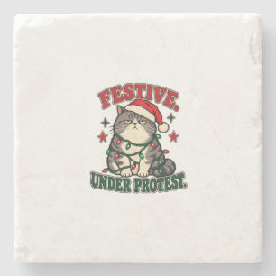 Festive Under Protest Christmas Hoodie Stone Coaster