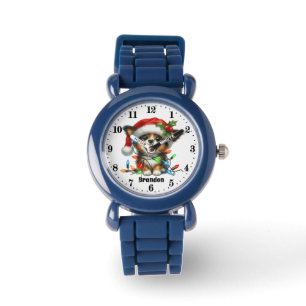 Festive unisex kids add name Christmas puppy Watch