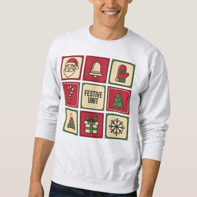 Festive Unit (1) Retro Christmas Icon Grid Sweatshirt (Front)