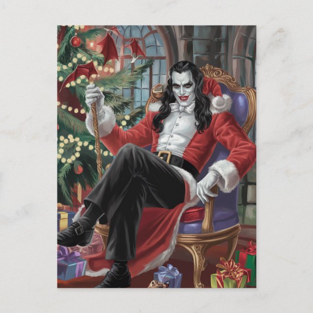 Festive Vampire Man Christmas Postcard (Front)