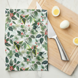 Festive Variegated Winterberry Pattern Christmas Kitchen Towel