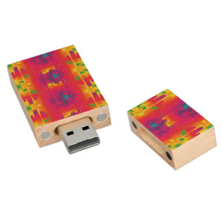 Festive Vibrant Color Indian Pattern Wood Flash Drive