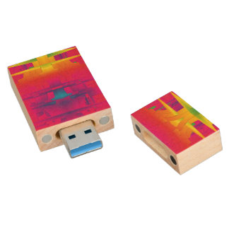 Festive Vibrant Color Indian Pattern Wood Flash Drive