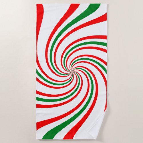 Festive Vibrant Red and Green Infinite Swirl on a Beach Towel