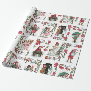 Festive Victorian Children w/Christmas Greetings Wrapping Paper