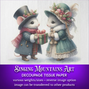 Festive Victorian Christmas Mouse Gift Decoupage Tissue Paper