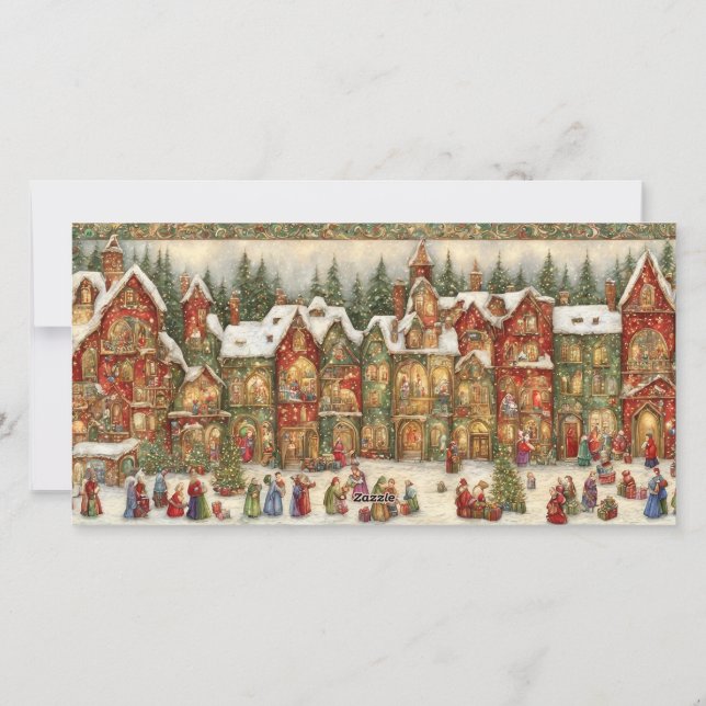 Festive Village Christmas Greeting 3 Photo Collage Holiday Card (Back)