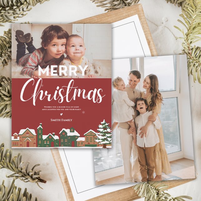 Festive Village Illustration Photo Christmas Card (Festive Village Illustration Photo Christmas Card)